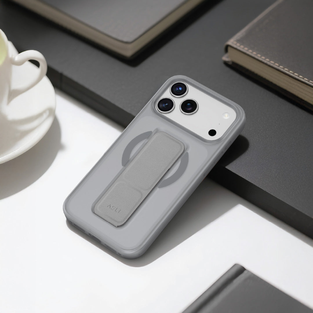 Asli Global MagTrox Gravitas MagSafe Leather Grip Case for iPhone 17 Pro | Natural Titanium