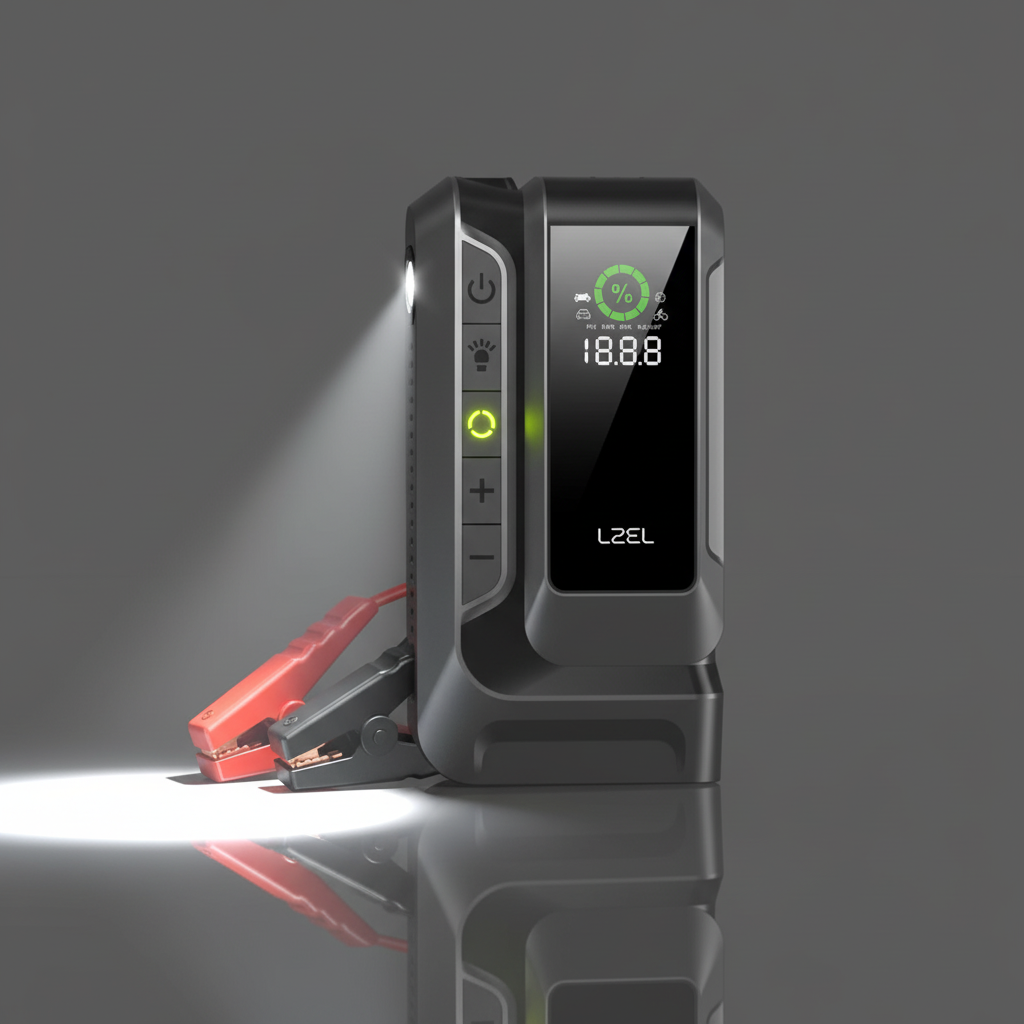 LZEL EnergizeIgnite Air 12000mAh 12V Car Jump Starter with LED Flashlight & Tire Inflator | Gray/Black