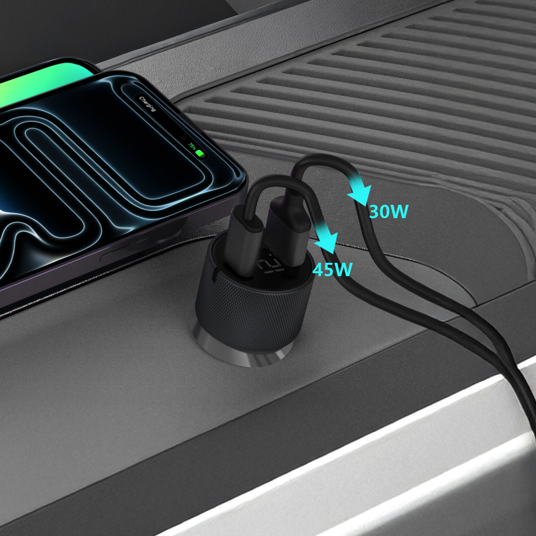 LZEL PulseCharge X2 75W Dual-Port Car Charger – USB-C PD & PPS + USB-A