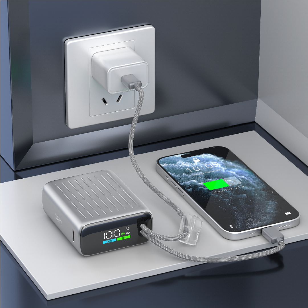 LZEL Neurode 10K Pd 35W Mini Power Bank Pd3.0 & Qc3.0 | Usb-C Cable & Lightning Cable | Silver