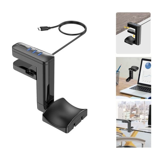 3 USB Port Desk Hub with 360 Degree Headset Stand Black - (J6)