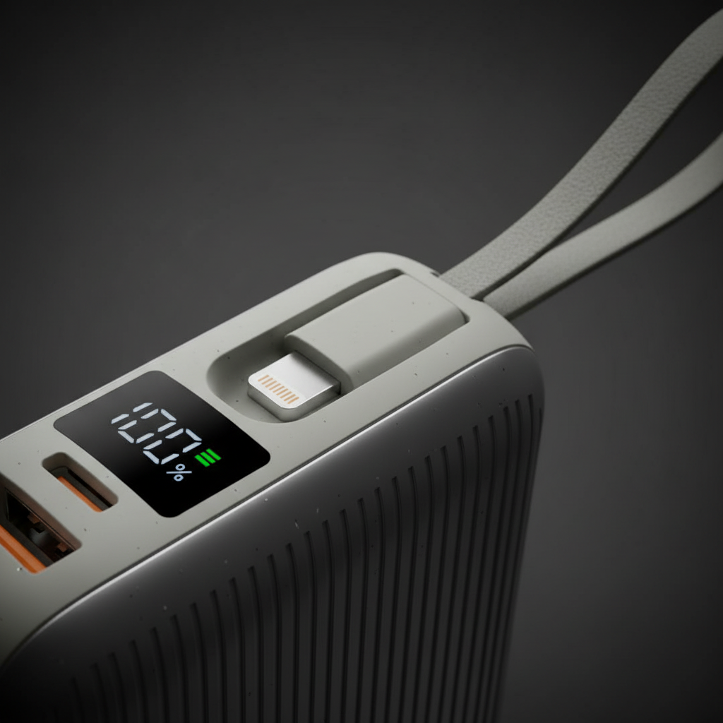 LZEL Neurode Sync - 20,000mAh PD Mini Power Bank 22.5W with Built-in Cable | Silver