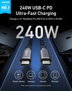كيبل أنكر Prime من USB-C إلى USB-C | طول 6 أقدام، 240 واط | أسود
