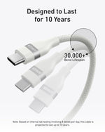 كيبل أنكر USB-C إلى USB-C بقدرة 240 واط – مضفر معاد التدوير للشحن السريع بطول 0.9 متر (3 أقدام)| أبيض