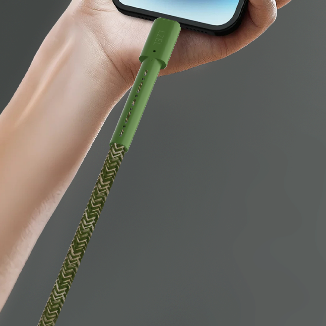 كيبل LZEL MFi معتمد USB-A إلى Lightning – 1 متر | شحن سريع 5V 3A، نقل بيانات 480Mbps، مقاوم للانحناء 150,000+، غلاف TPE مضفر متين | أخضر