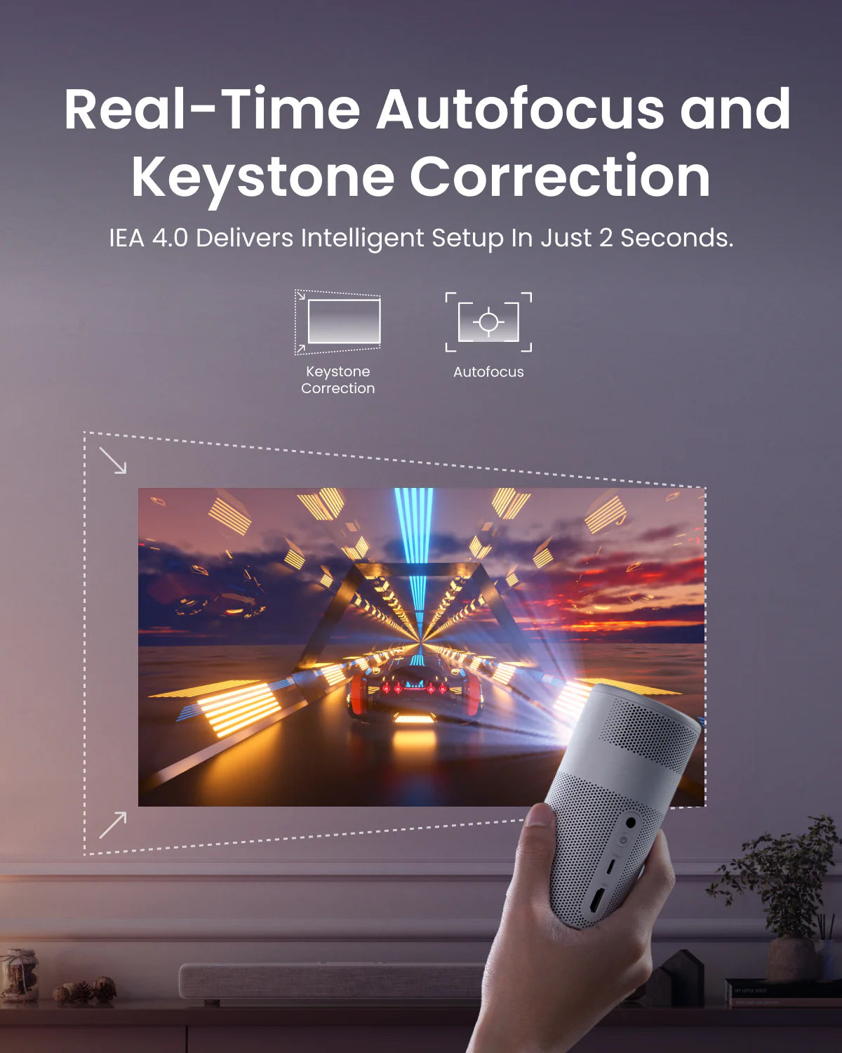 بروجيكتور نيوبولا كابسول إير الذكي مع Google TV المدمج، دقة 720p HD، وبطارية تدوم ساعتين | أبيض