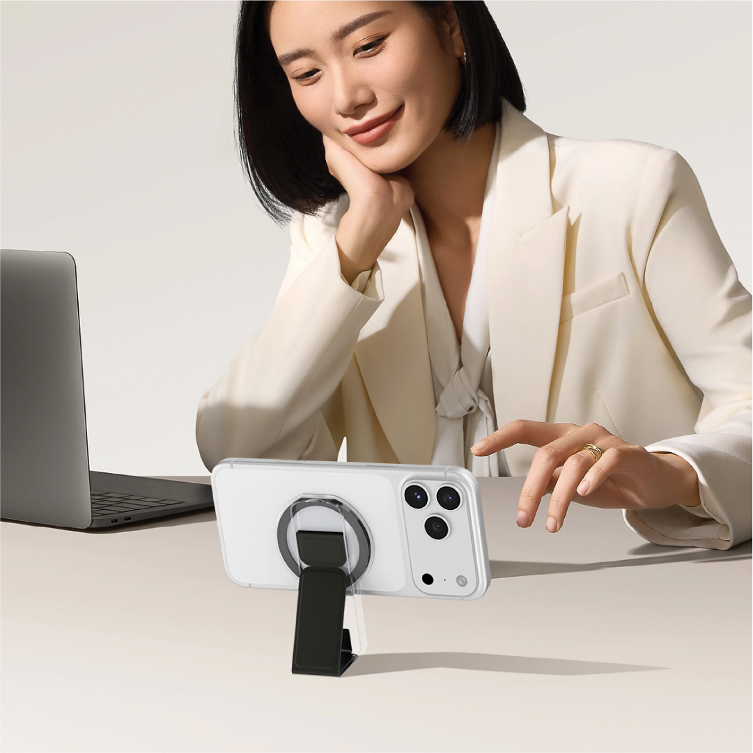 ASLI Magnetic Band Leather Grip & Foldable Stand 2-in-1 Functional Design | Black