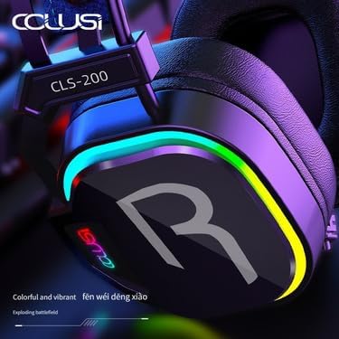 سماعة ألعاب Colusi CLS-200 سماعة رأس سلكية ميكروفون عازل للضوضاء، صوت محيطي ضوء RGB| أسود