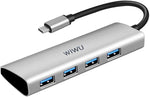 WiWU Alpha محول  4 في 1 بمنفذ USB-C طراز A440 و هيكل من سبائك الألومنيوم مع 4 منافذ USB 3.0 | فضي