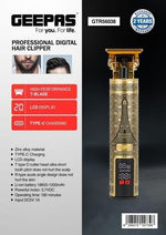  Geepas ماكينة حلاقة رقمية – آمنة على فروة الرأس، شاشة LCD، بطارية Li-ion، ذهبي وأسود