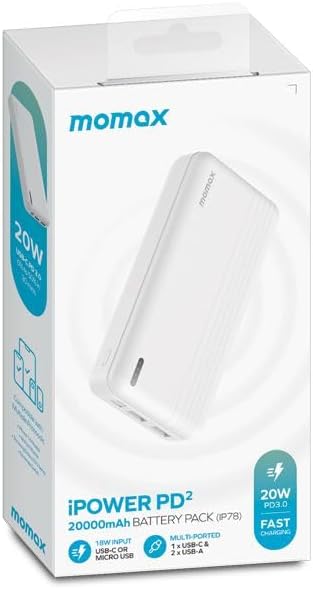 حزمة بطارية خارجية Momax iPower PD 2 سعة 20000 مللي أمبير في الساعة | أبيض