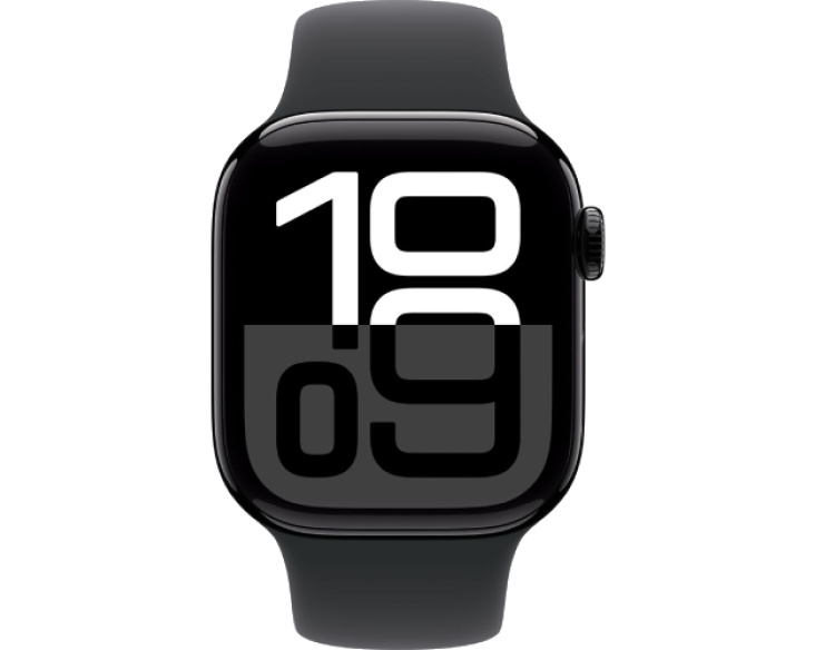 ساعة Apple Watch Series 10 - GPS - مقاس 46 ملم | بهيكل من الألومنيوم بلون أسود مع سوار رياضي أسود S/M
