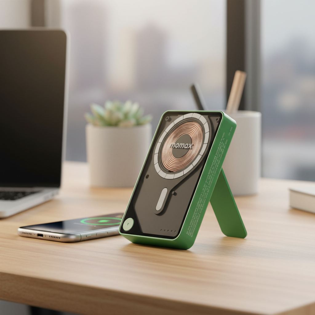 Momax 1-Power X Pro Magnetic Wireless Power Bank 5000mAh With Built-In USB-C Cable | Green