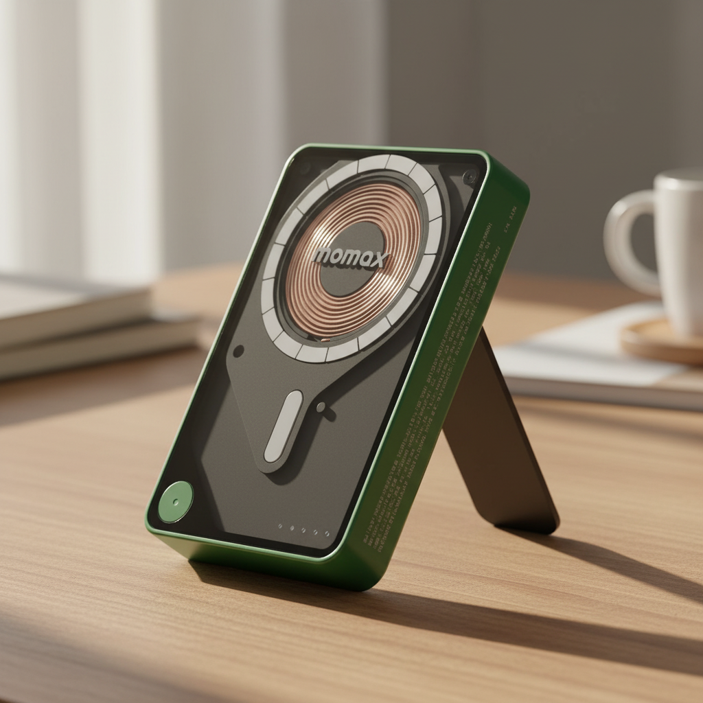 Momax 1-Power X Pro Magnetic Wireless Power Bank 5000mAh With Built-In USB-C Cable | Green