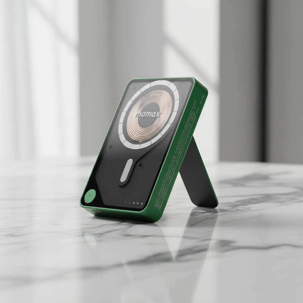 Momax 1-Power X Pro Magnetic Wireless Power Bank 5000mAh With Built-In USB-C Cable | Green