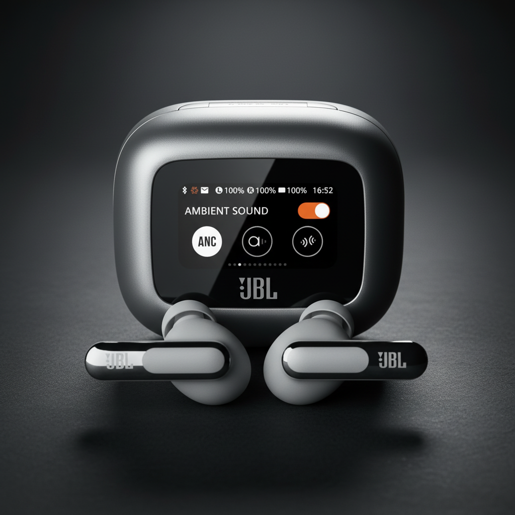 JBL Live Beam 3 True Wireless Earbuds with Screen | Silver