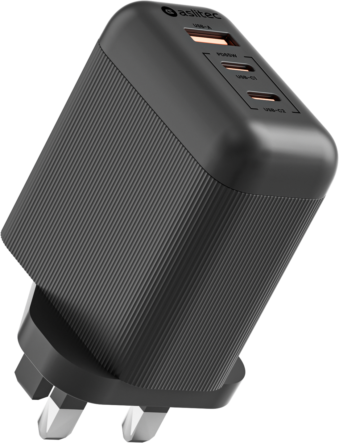 شاحن aslitec VexoraGaN بقدرة 65 واط – شاحن GaN مدمج بثلاثة منافذ USB-A وUSB-C مزدوج