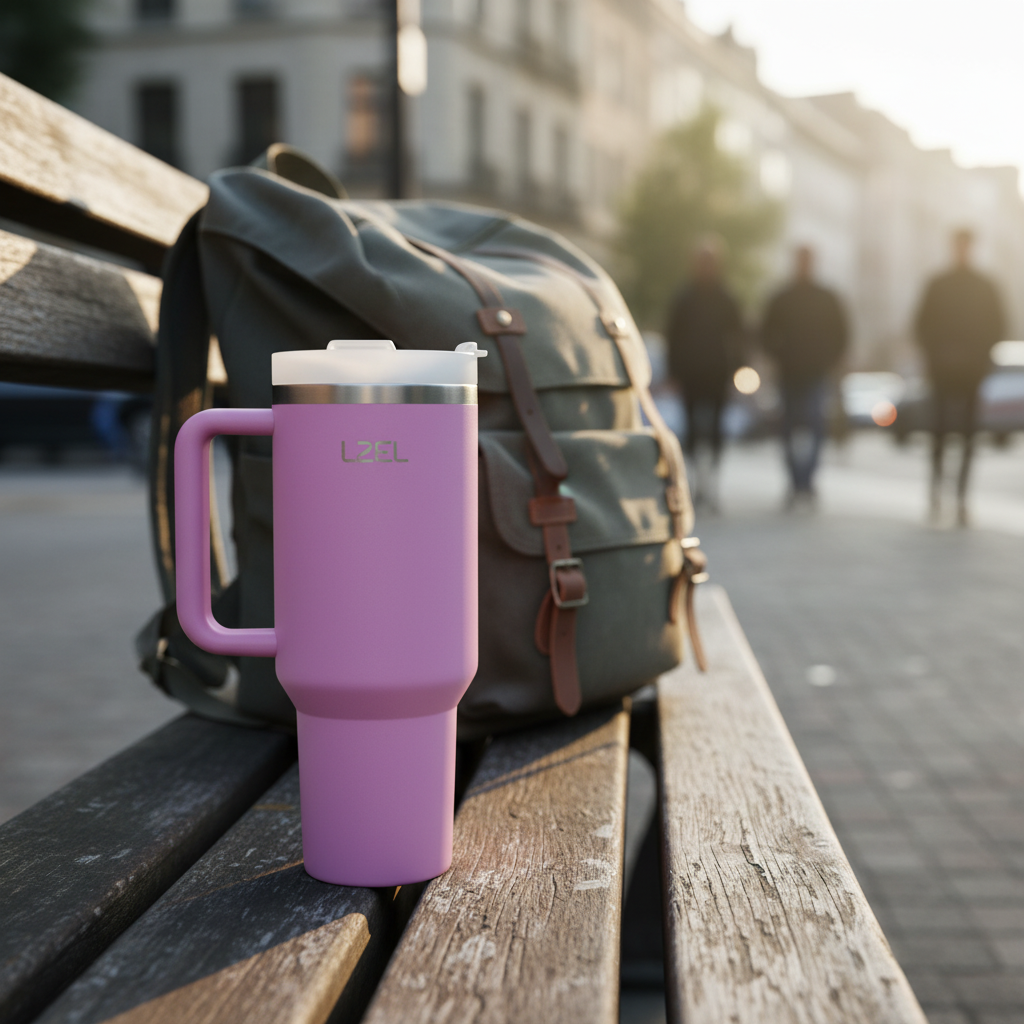 كوب من ليزل 800 مل مصنوع من الفولاذ المقاوم للصدأ عازل للحرارة مع حافظة مضادة للانزلاق | بنفسجي فاتح