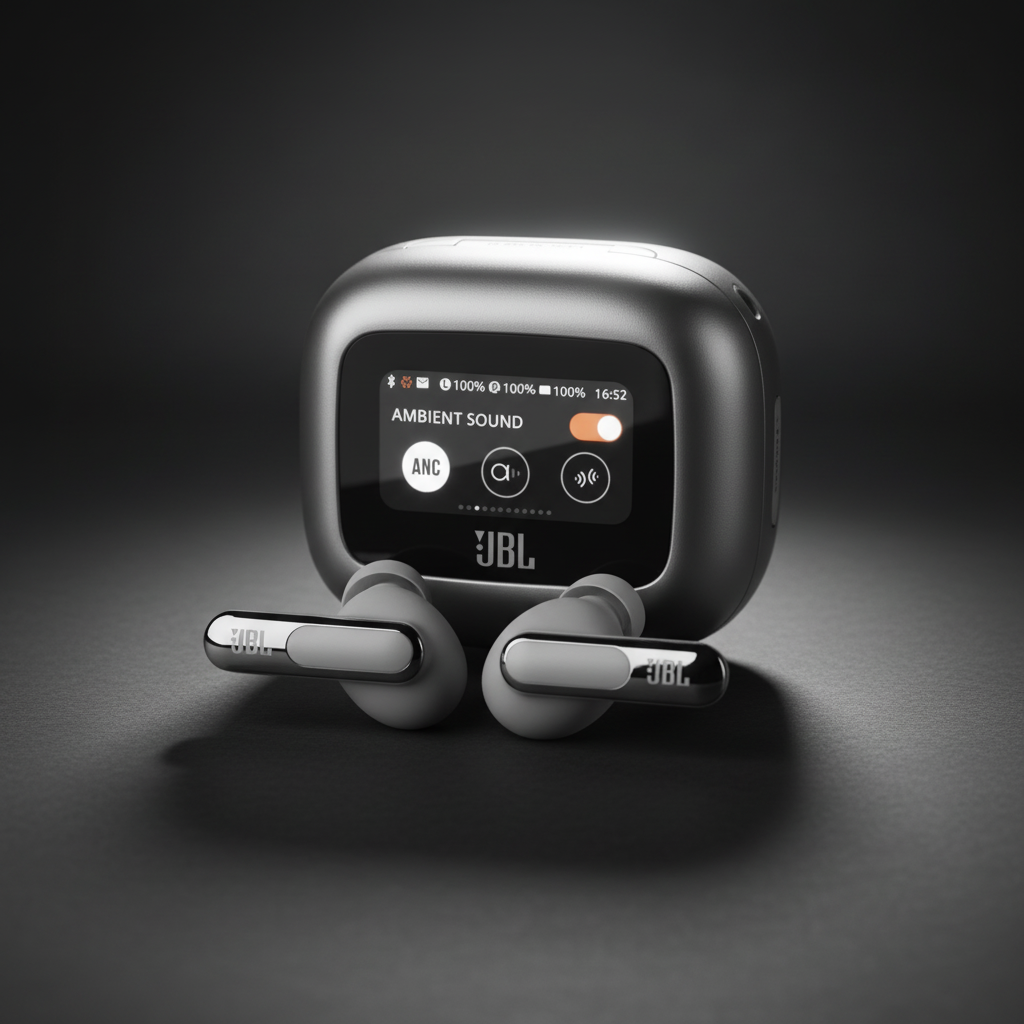 JBL Live Beam 3 True Wireless Earbuds with Screen | Silver