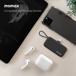 Momax 1-Power Mini 5000mAh Built-in Foldable Lightning and USB-C Power Bank | Black
