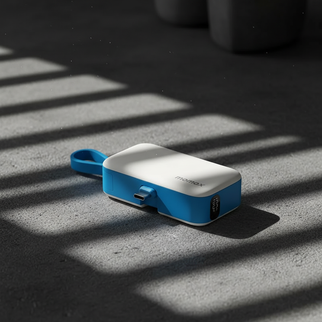 بطارية شحن متنقلة 1-باور ميني 5000 مللي أمبير/ساعة مدمجة قابلة للطي بمنفذ USB-C من Momax | أزرق