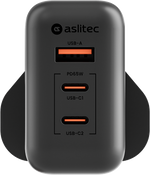 شاحن aslitec VexoraGaN بقدرة 65 واط – شاحن GaN مدمج بثلاثة منافذ USB-A وUSB-C مزدوج