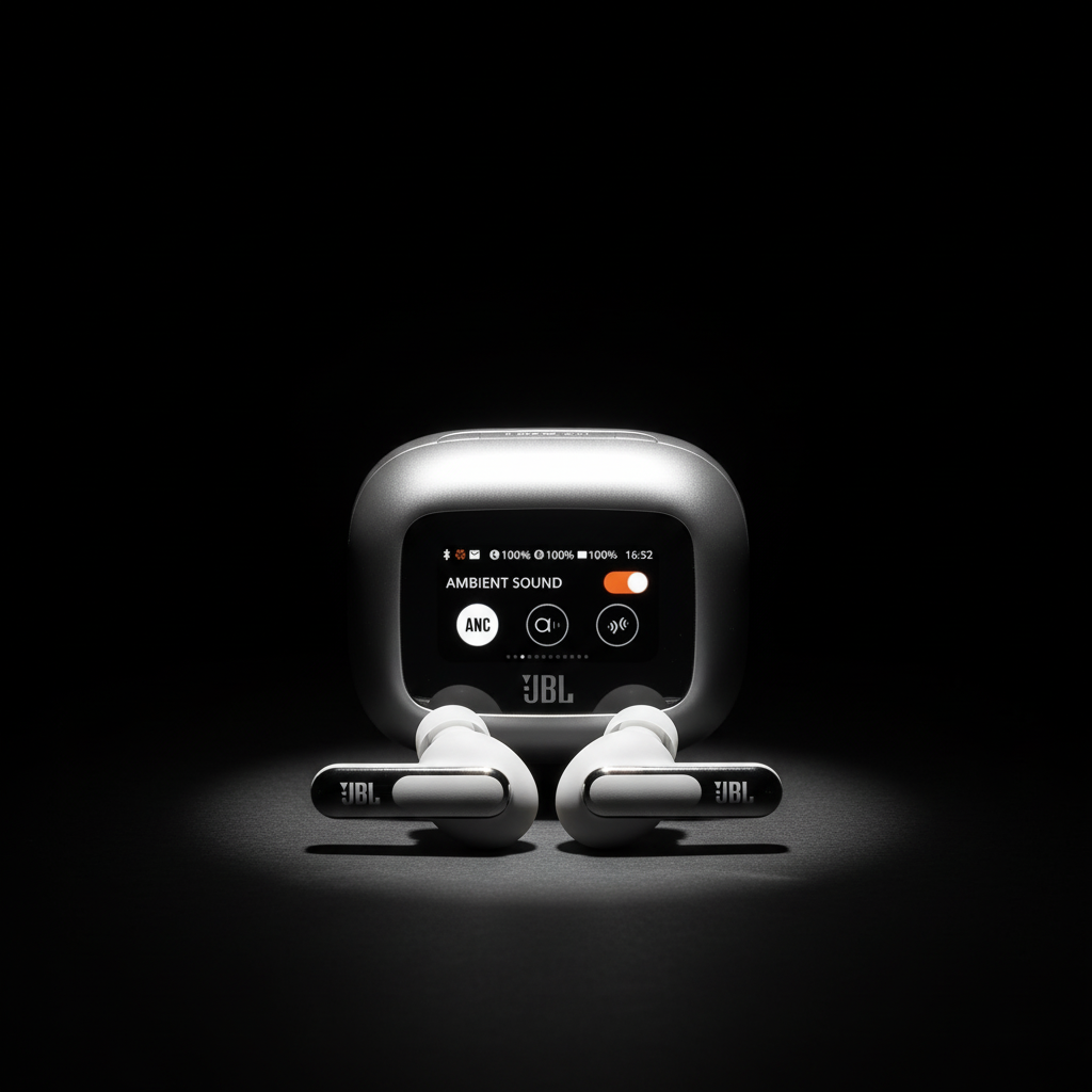 JBL Live Beam 3 True Wireless Earbuds with Screen | Silver