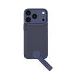 LZEL MagCarbon Strap Carbon Design with 360° Grip and Raised-Edge Protection Case for iPhone 17 Pro Max | Dark Blue