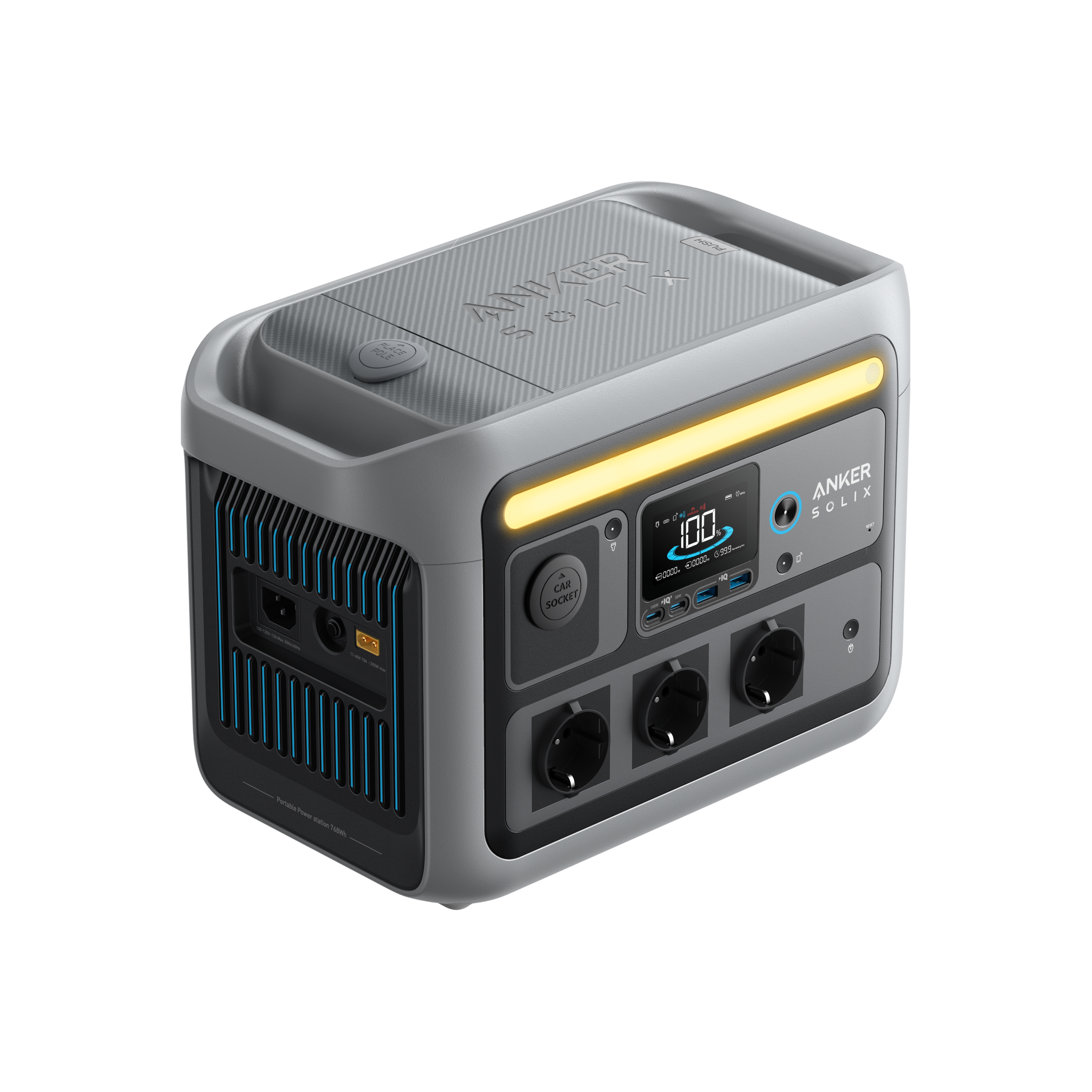 محطة طاقة محمولة Anker SOLIX C800 Plus (1200 واط / 768 واط في الساعة) مع أضواء تخييم