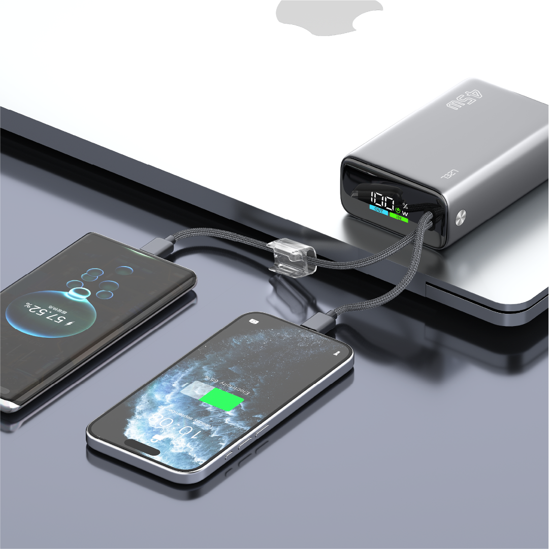 LZEL Neurode 20K Pd45W Mini Power Bank Pd3.0 & Qc3.0 | Usb-C Cable & Lighting Cable | Gray