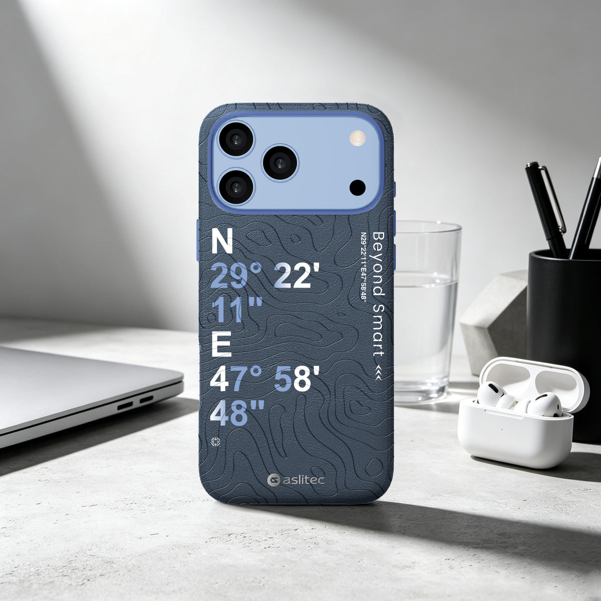 aslitec Geomag Coordinate Sophisticared Leather Magsafe Case With Coordinate Design Case For iPhone 18 Pro