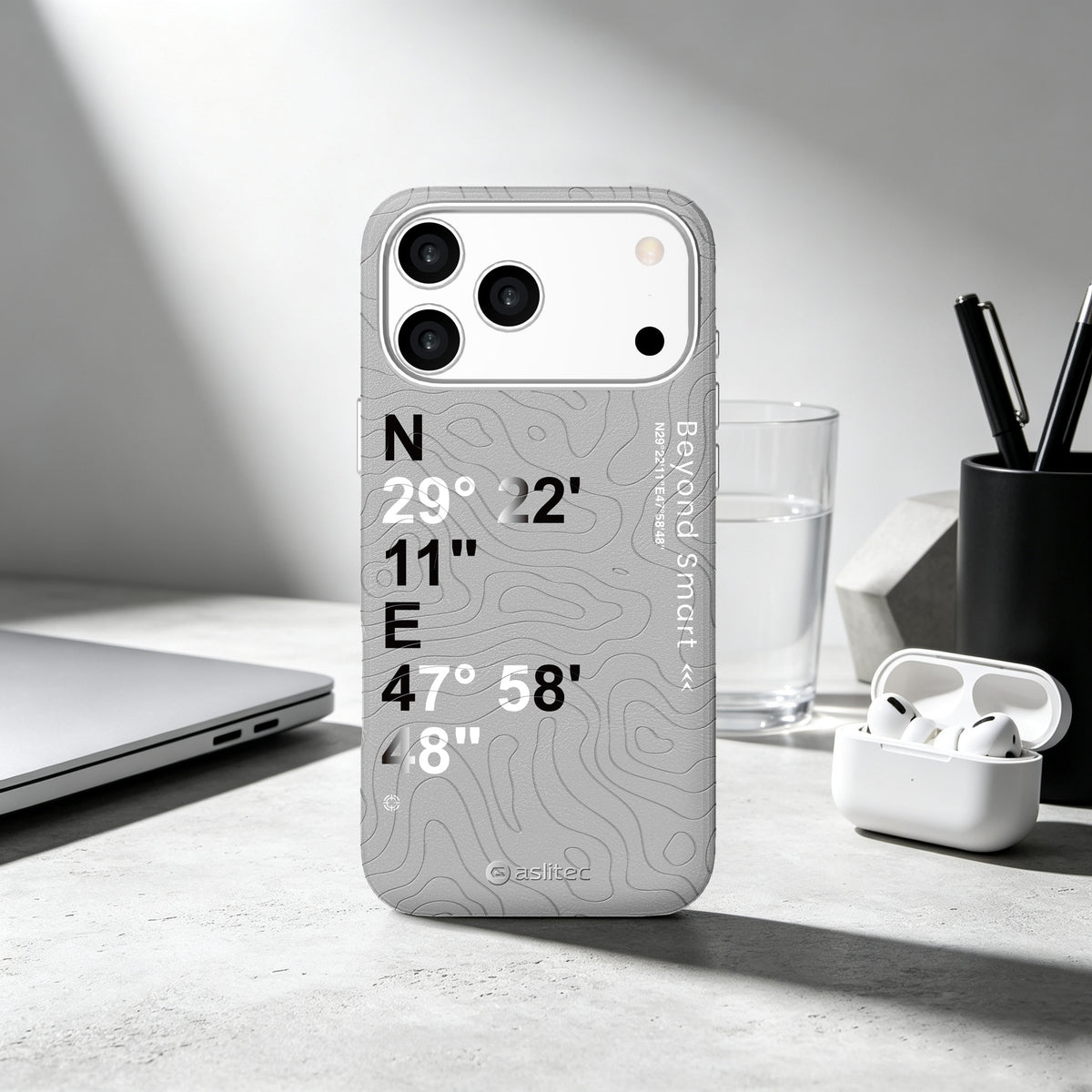aslitec Geomag Coordinate Sophisticared Leather Magsafe Case With Coordinate Design Case For iPhone 18 Pro