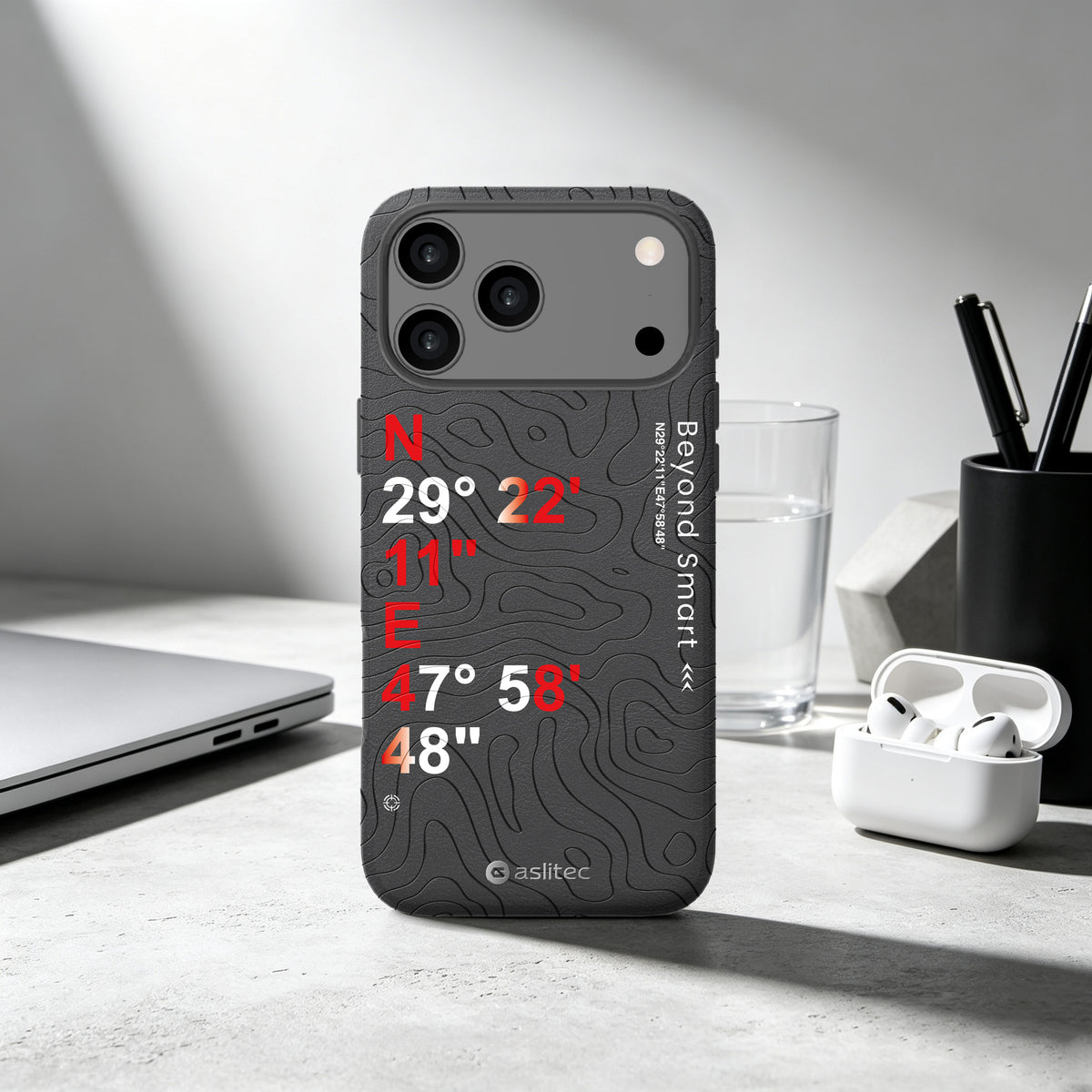 aslitec Geomag Coordinate Sophisticared Leather Magsafe Case With Coordinate Design Case For iPhone 18 Pro