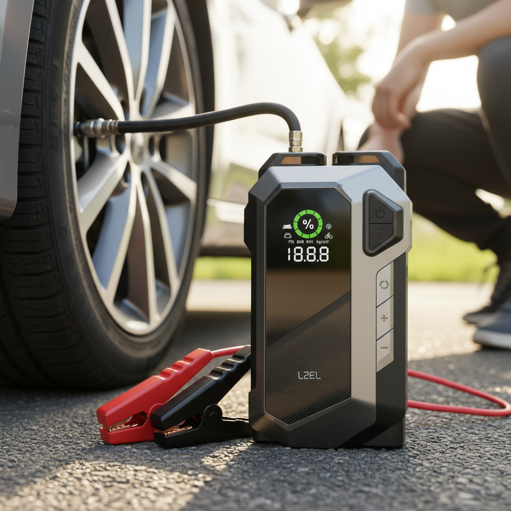 LZEL EnergizeIgnite X - 12,000mAh Car Jump Starter with LED Flashlight & Air Compressor |Gray/Black