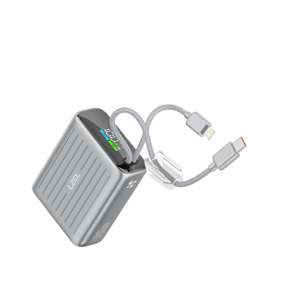 LZEL Neurode 10K Pd 35W Mini Power Bank Pd3.0 & Qc3.0 | Usb-C Cable & Lightning Cable | Silver