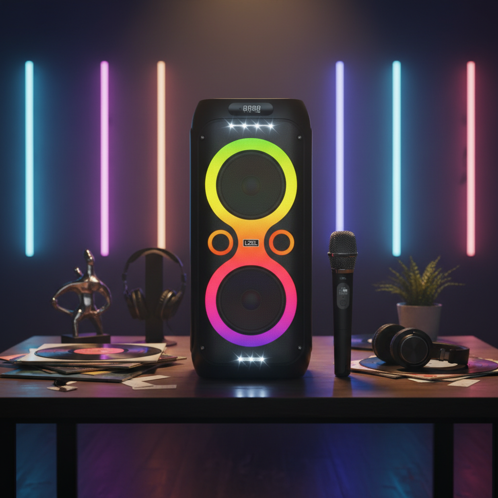 سماعة كاراوكي Lzel Aquilasonus A500 بتقنية البلوتوث، مع شاشة عرض LED، بقدرة عالية 80 واط وبطارية بسعة 6000 مللي أمبير
