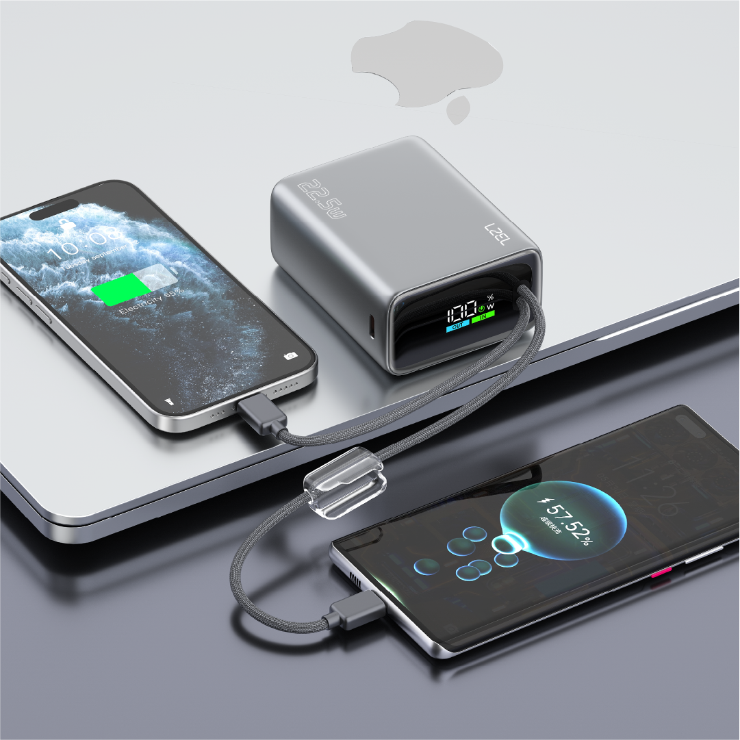 LZEL Neurovolt 15K Pd22.5W Mini Power Bank Pd3.0 & Qc3.0 | Usb-C Cable & Lightning Cable | Gray