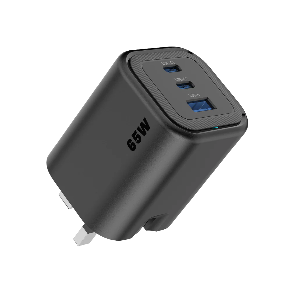 شاحن من Asli سلسلة Maxcharge GaN بقدرة 65 واط – 3 منافذ (USB-A + منفذي USB-C) 