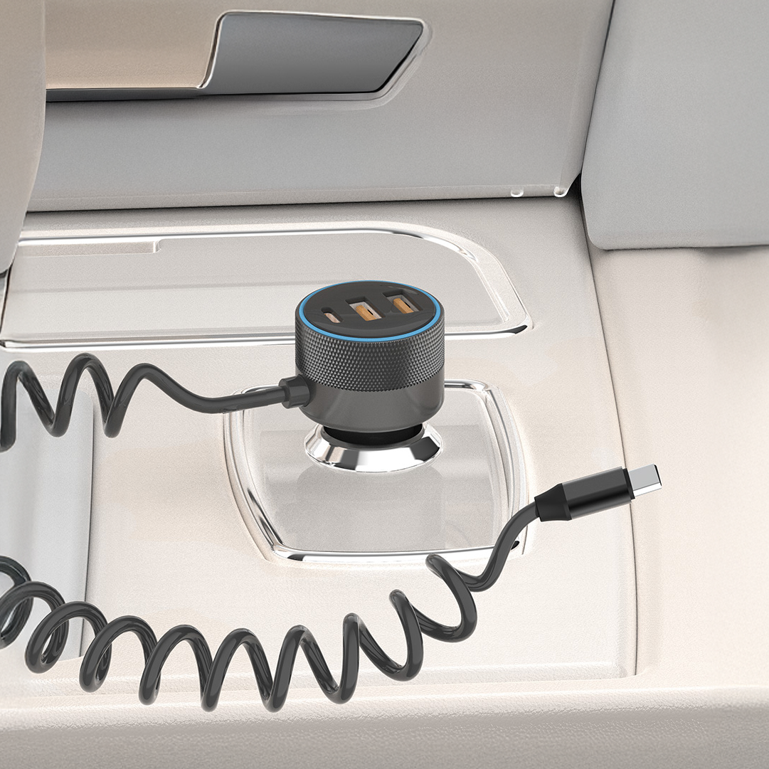 LZEL PulseCharge Pro 70W Multi-Port Car Charger with 7-Color LED Light