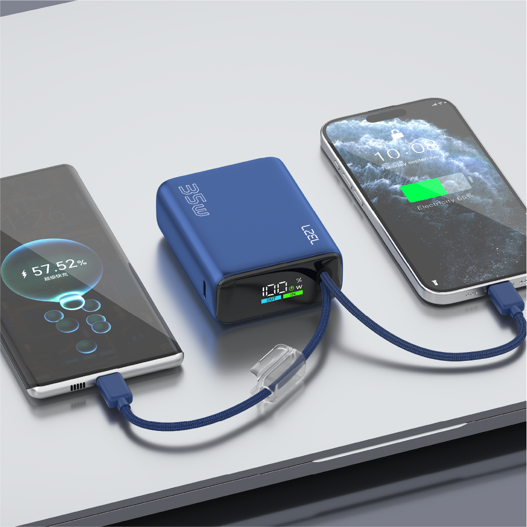 LZEL Neurovolt 10K Pd 35W Mini Power Bank Pd3.0 & Qc3.0 | Usb-C Cable & Lightning Cable | Blue