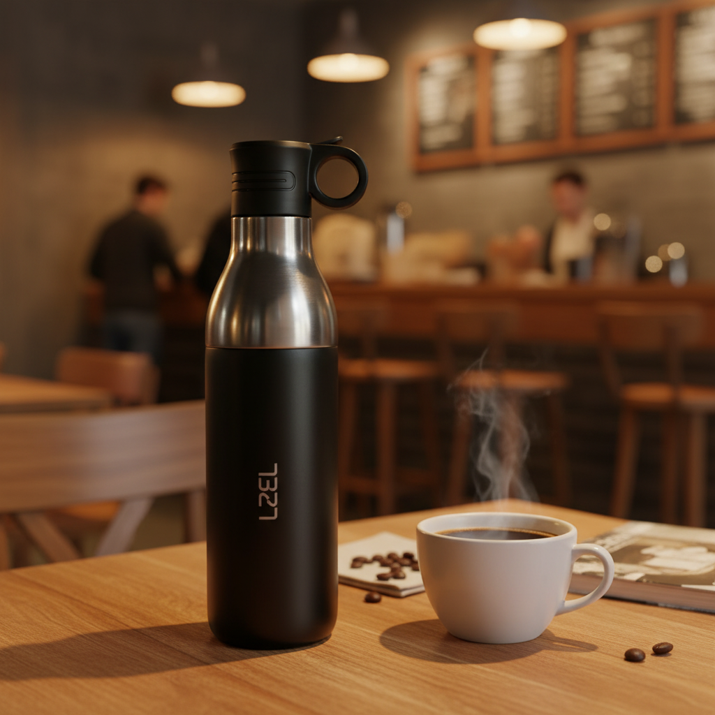 LZEL Natura Elva Vacuum Bottle Dual 400 mL + 400 mL | Black Aluminum