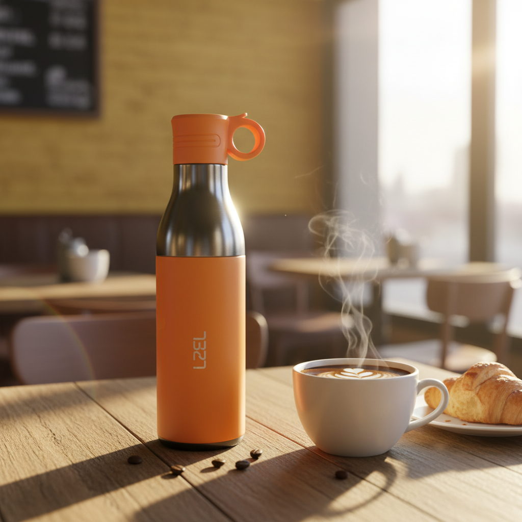 LZEL Natura Elva Vacuum Bottle Dual 400 mL + 400 mL | Orange Aluminum