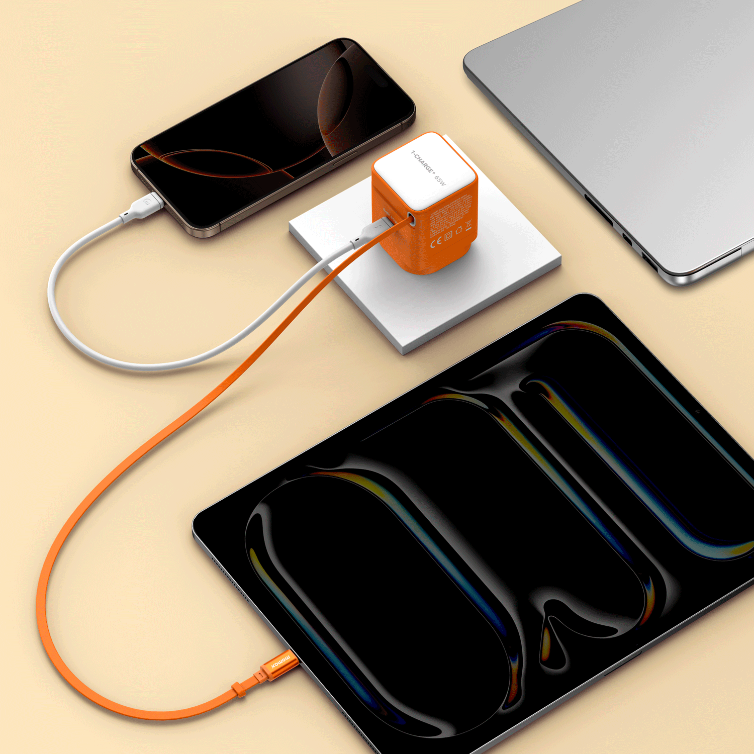 Momax 1-Charge+ 1-Port GaN Charger With Built-In USB-C Cable 65W