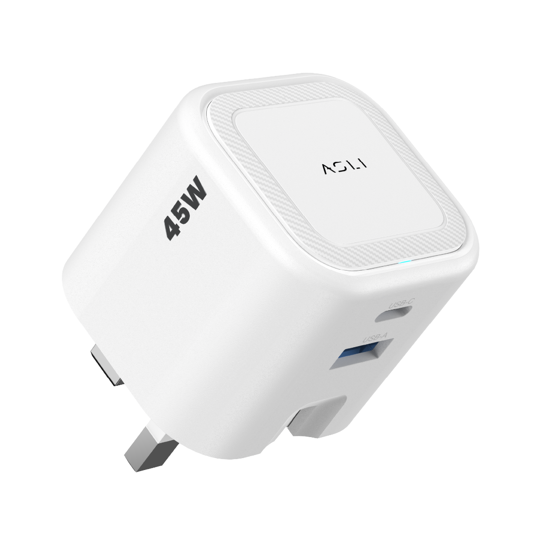 Asli  Global Powercore 45 Gan Dual Port Usb-A & Usb-C Fast Charger | White