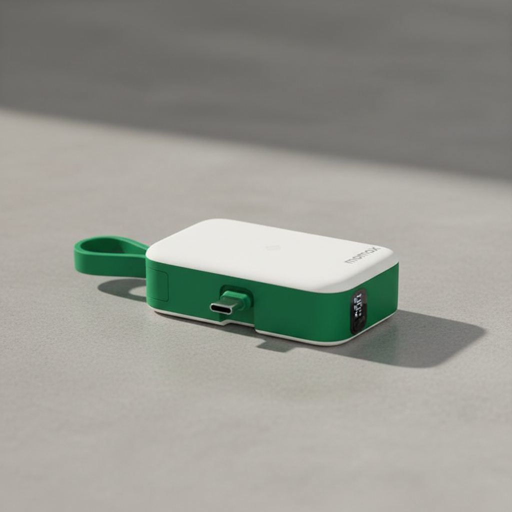 بطارية شحن متنقلة 1-Power Mini بسعة 5000 مللي أمبير مع كيبل USB-C قابل للطي مدمج من Momax | أخضر