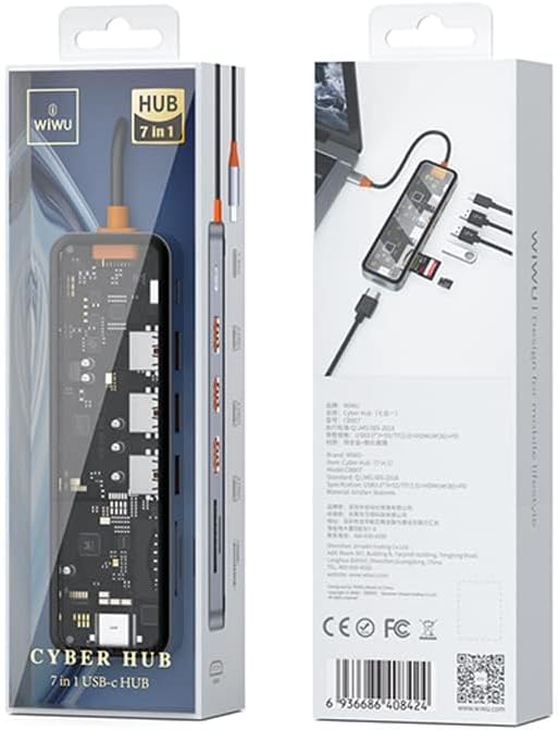 موزع 7 في 1 من Wiwu Cyber Hub&nbsp;USB-C شفاف
