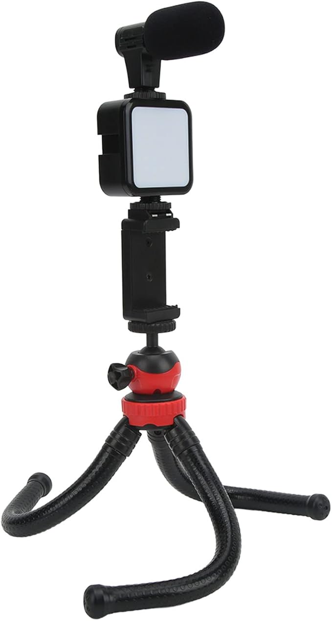 Vlogging Kit Smartphone Video Rig Kit Includes 1 LED Light 1 Tripod 1 Microphone 1 Phone Holder 1 Remote Control for Photography Recording