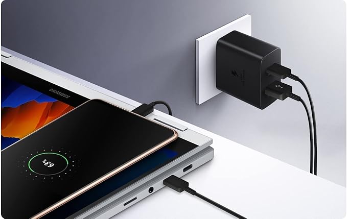 شاحن سامسونج بقوة 35 واط ثنائي المنافذ USB-C , USB-A | أسود 