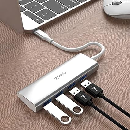 WiWU Alpha محول  4 في 1 بمنفذ USB-C طراز A440 و هيكل من سبائك الألومنيوم مع 4 منافذ USB 3.0 | فضي