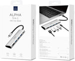 موزع Alpha 5-in-1 USB-C متعدد المنافذ من Wiwu | رمادي